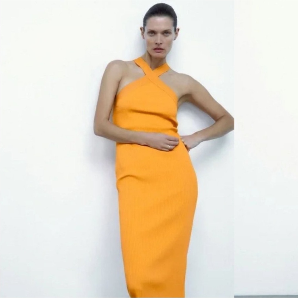 Zara Orange Halter Dress
